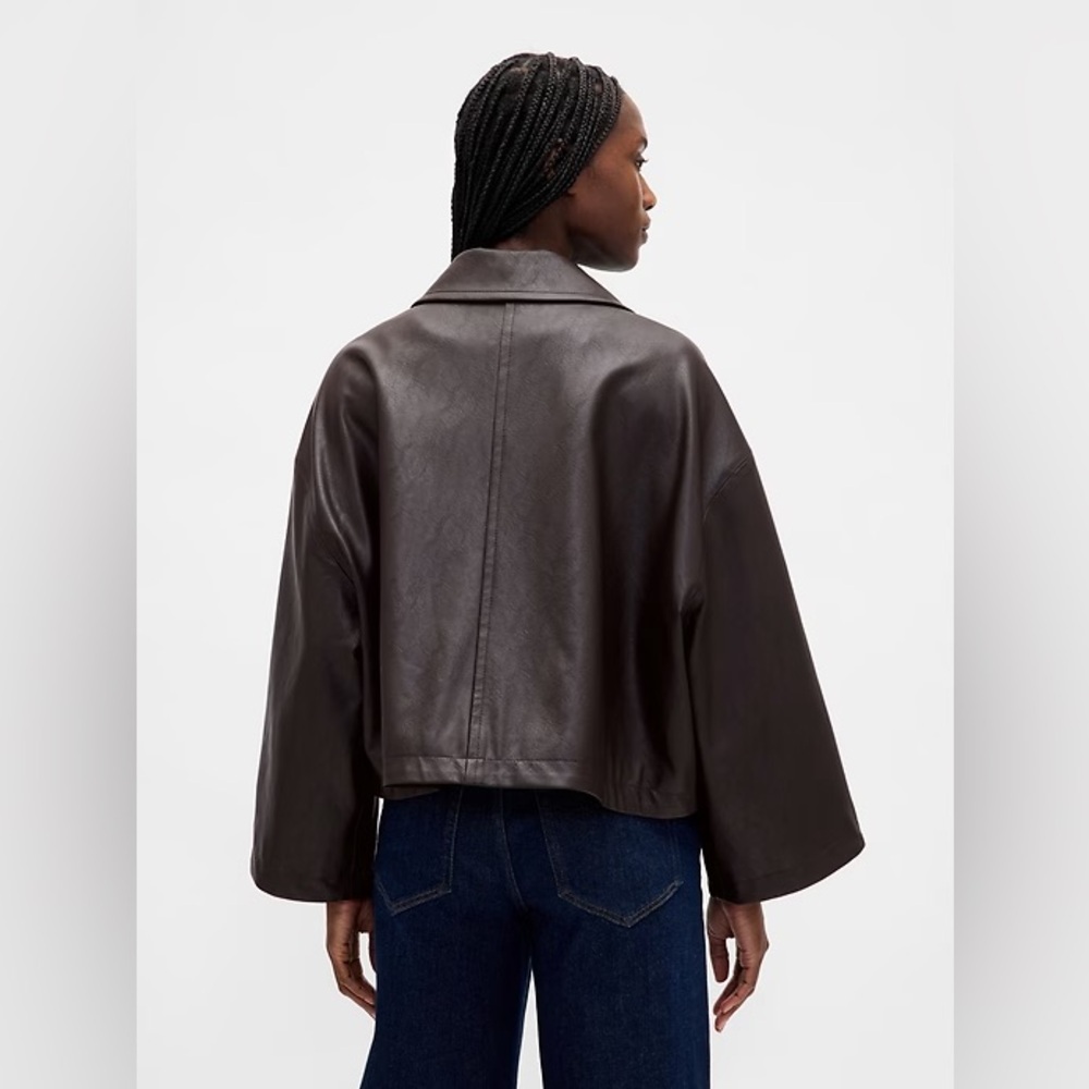 NWT! GAP Terra Brown Vegan Leather Swing Jacket - Size XS/S or M/L - Picture 3 of 7